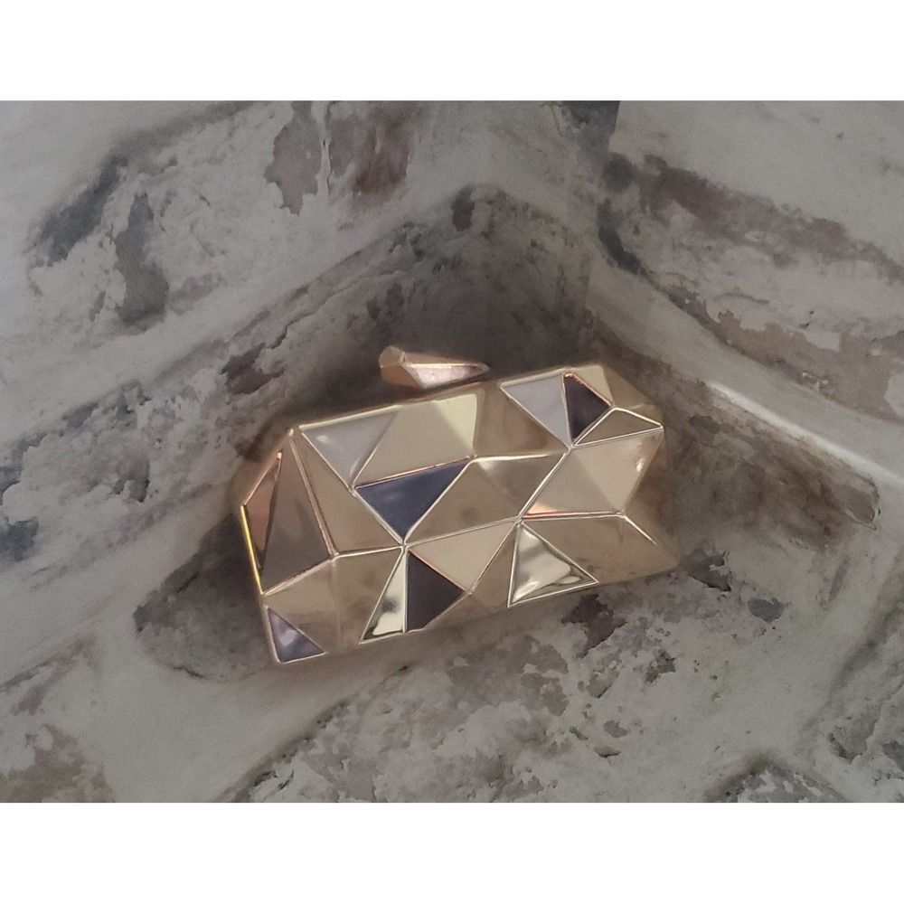 Gold Rock Clutch Bag Metallic Gold Polygonal Hard Case Wedding Prom Bridal Purse